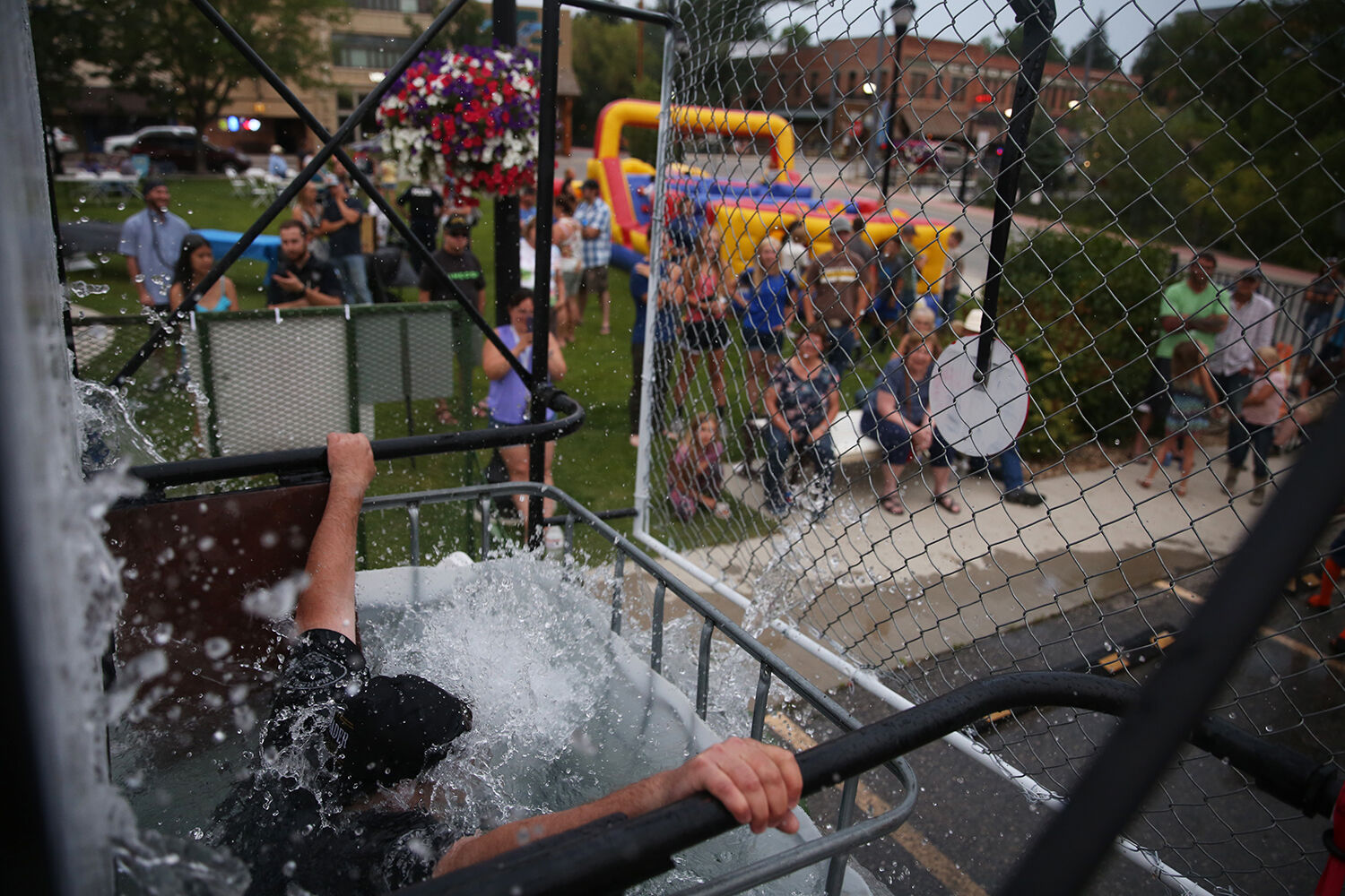 Mayor Shane Schrader plunges into the dunk tank